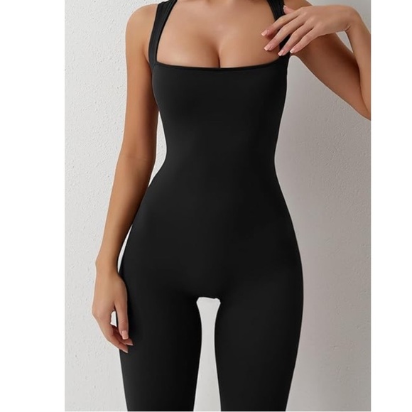 Sleeveless Flare Leg Jumpsuit | Sleeveless Square Neck | Buttery Soft Size Small - Picture 5 of 6